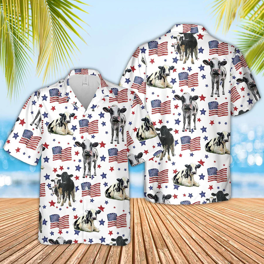 Holstein American Flag Pattern Hawaiian Shirt for men and women/ 4th of july hawaiian shirt