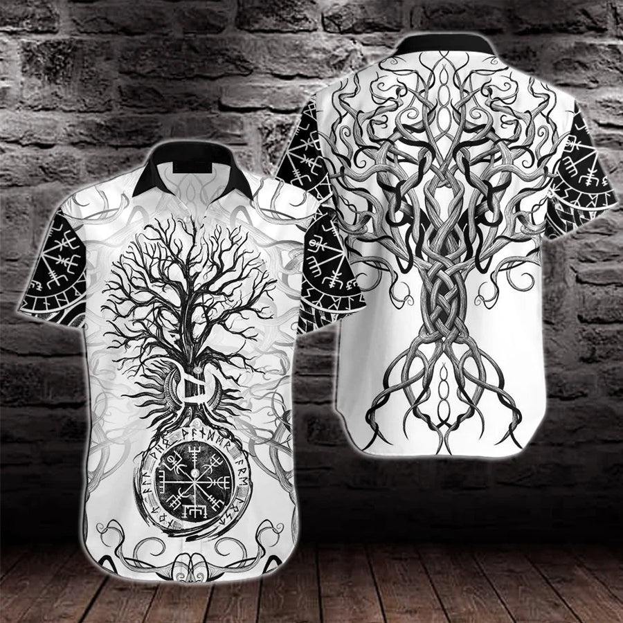 Vikings Tree Of Life Tattoo Hawaiian Shirt- Short Sleeve Hawaiian Shirt - Viking Gifts For Him