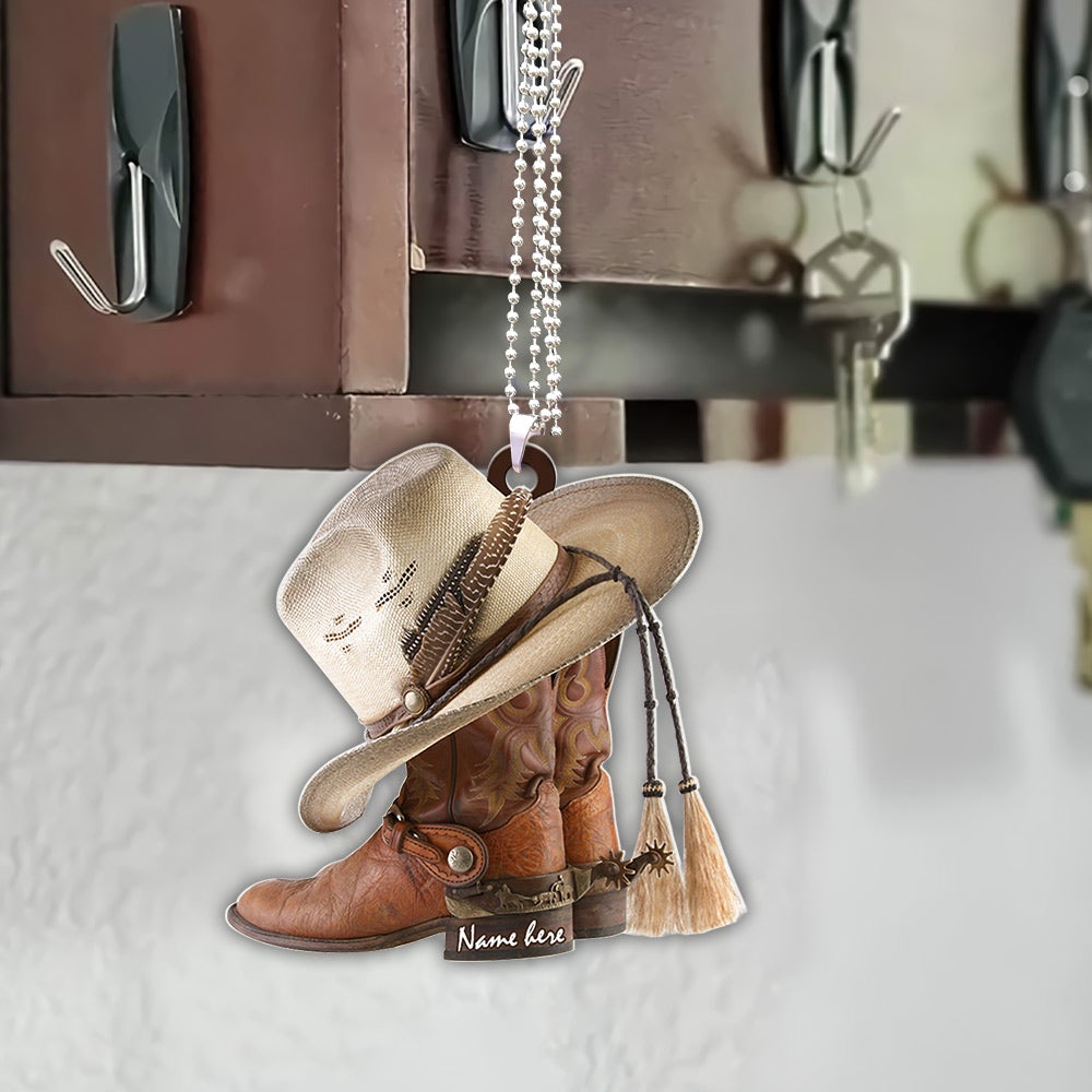 Personalized Boots And Hat Cowboy Flat Acrylic Car Hanging Ornament