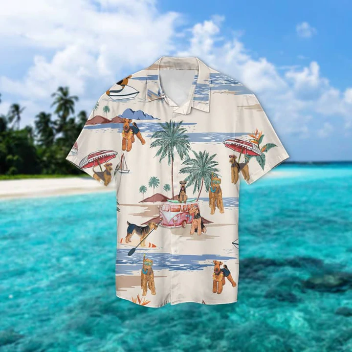 Airedale Terrier Summer Beach Hawaiian Shirt/ Hawaiian Shirts for Men/ Hawaiian Shirts for Men/ Aloha Beach Shirt
