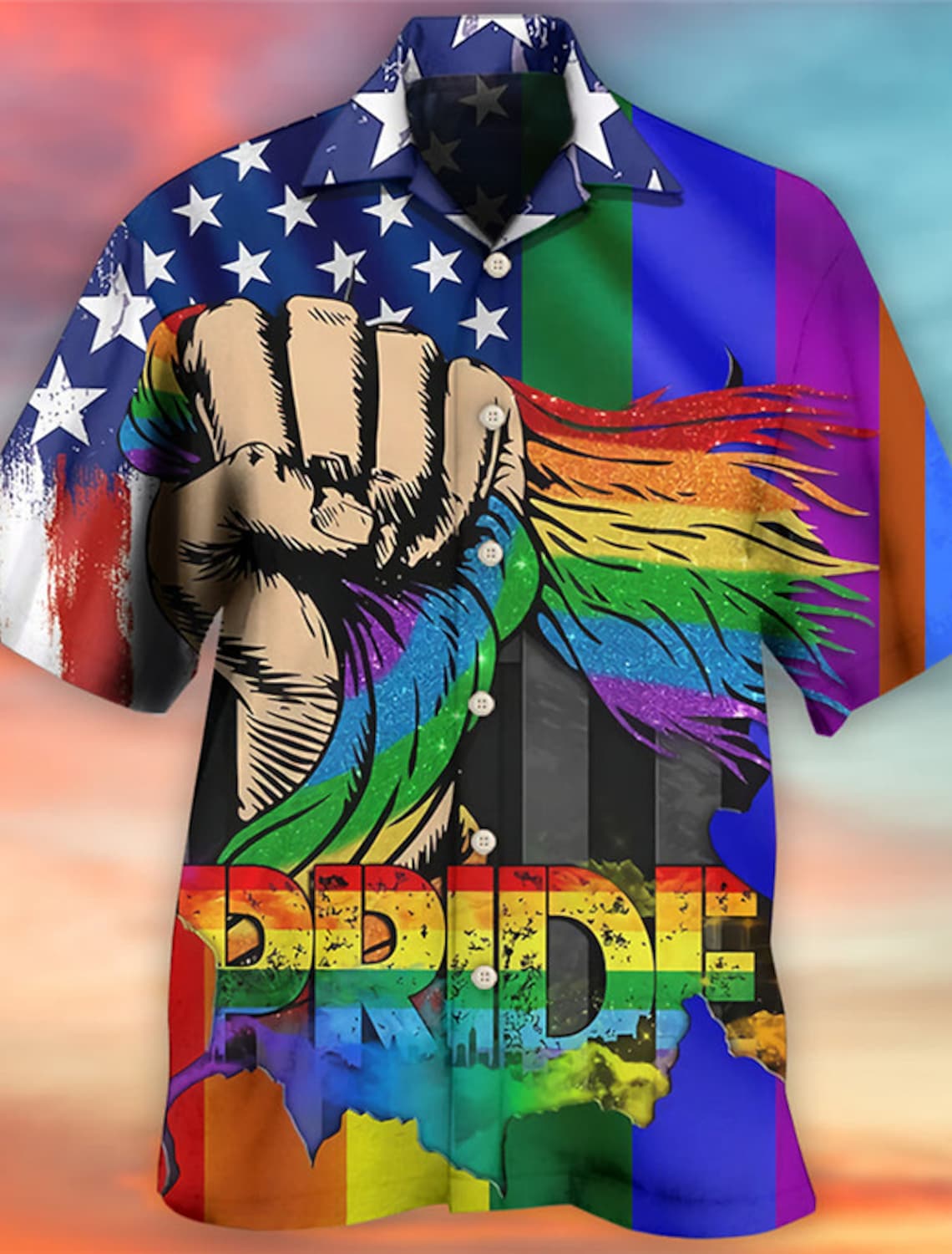 Pride 2023 American flag Men''s Shirt/ LGBT Hawaiian Shirt/ Summer Shirt