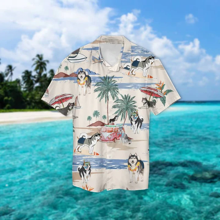 Alaskan Malamute Summer Beach Hawaiian Shirt/ Hawaiian Shirts for Men/ Hawaiian Shirts for Men/ Aloha Beach Shirt