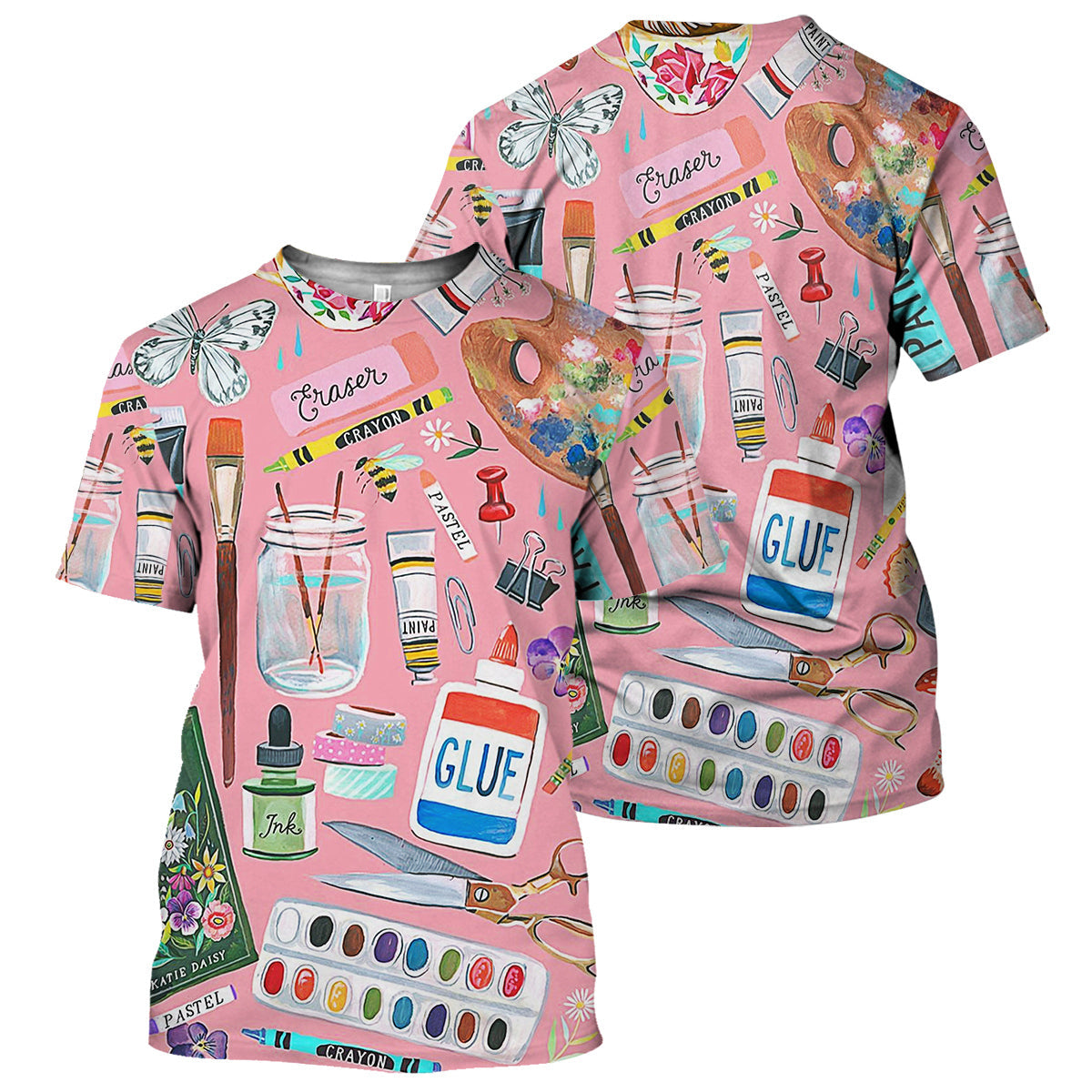 3D All Over Print Pink Art Teacher Pattern Shirt/ Perfect Shirt for Women/ Teacher Shirt