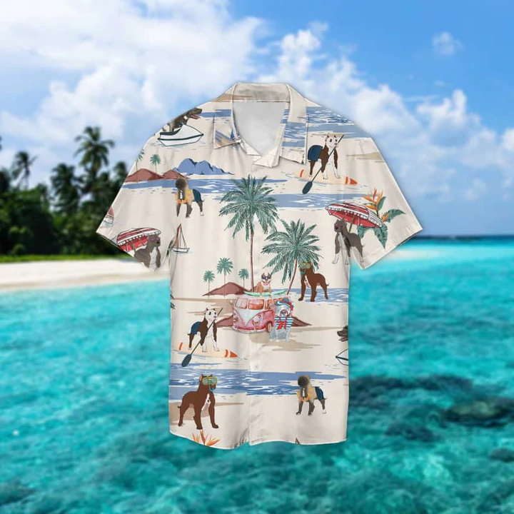 American Pit Bull Terrier Summer Beach Hawaiian Shirt/ Hawaiian Shirts for Men/ Hawaiian Shirts for Men/ Aloha Beach Shirt