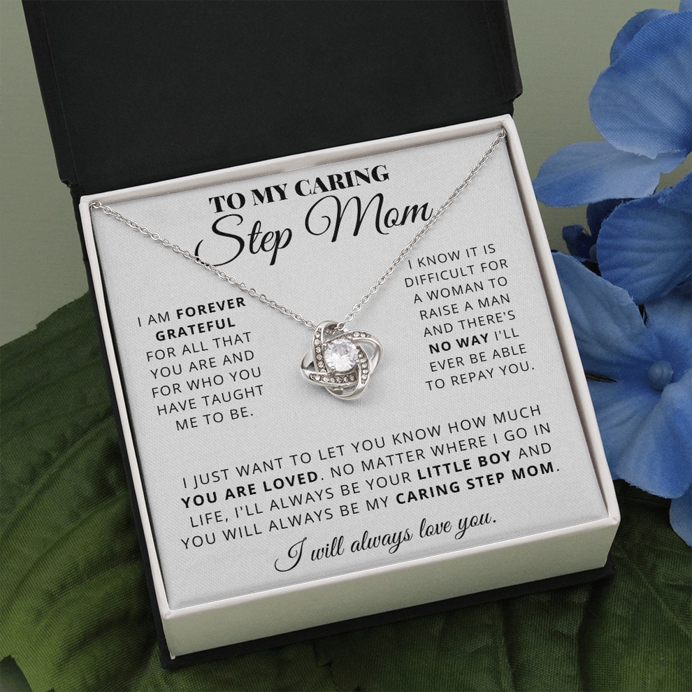To My Caring Step Mom Love Knot Necklace/ You Raise Man Jewelry/ Mother''s Day Gift
