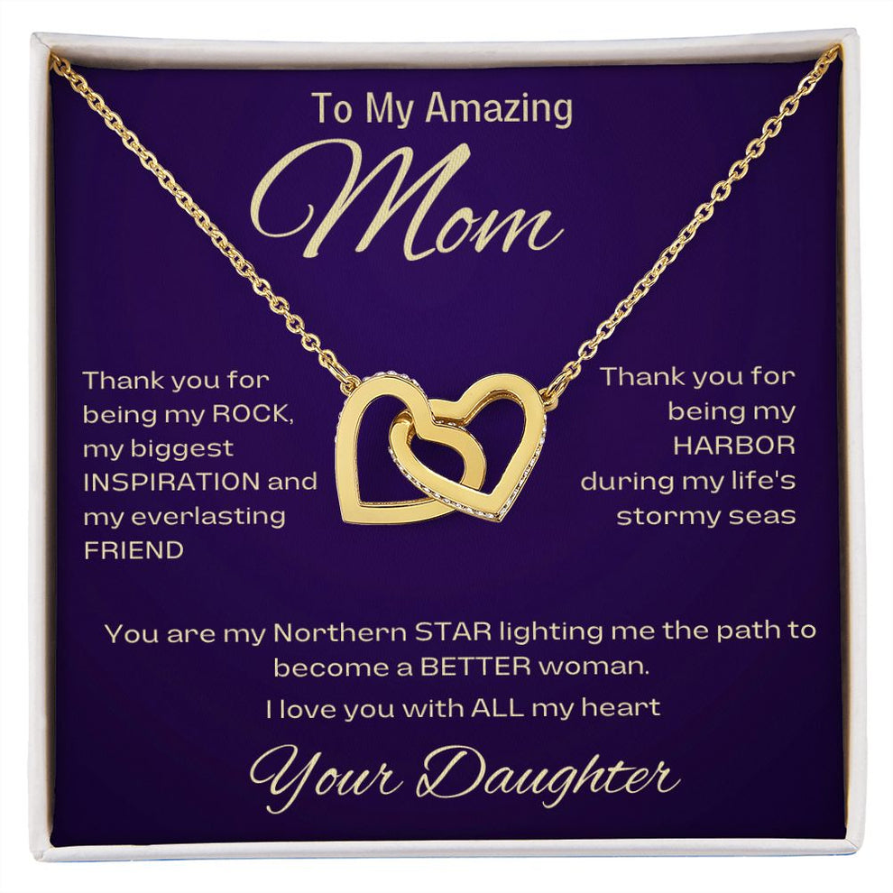 To My Amazing Mom/ From Daughter - My Northern Star - Interlocking Heart Necklace/ Mother