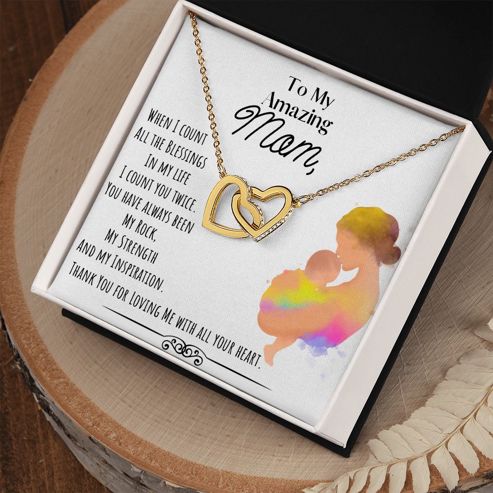 To My Amazing Mom Interlocking Heart Necklace/ Loving Me With All Your Heart/ Mom Jewelry/ Mother