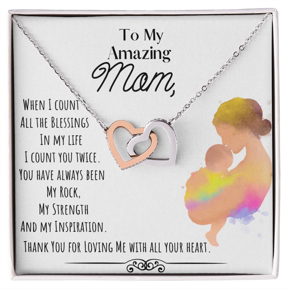 To My Amazing Mom Interlocking Heart Necklace/ Loving Me With All Your Heart/ Mom Jewelry/ Mother''s Day Gift