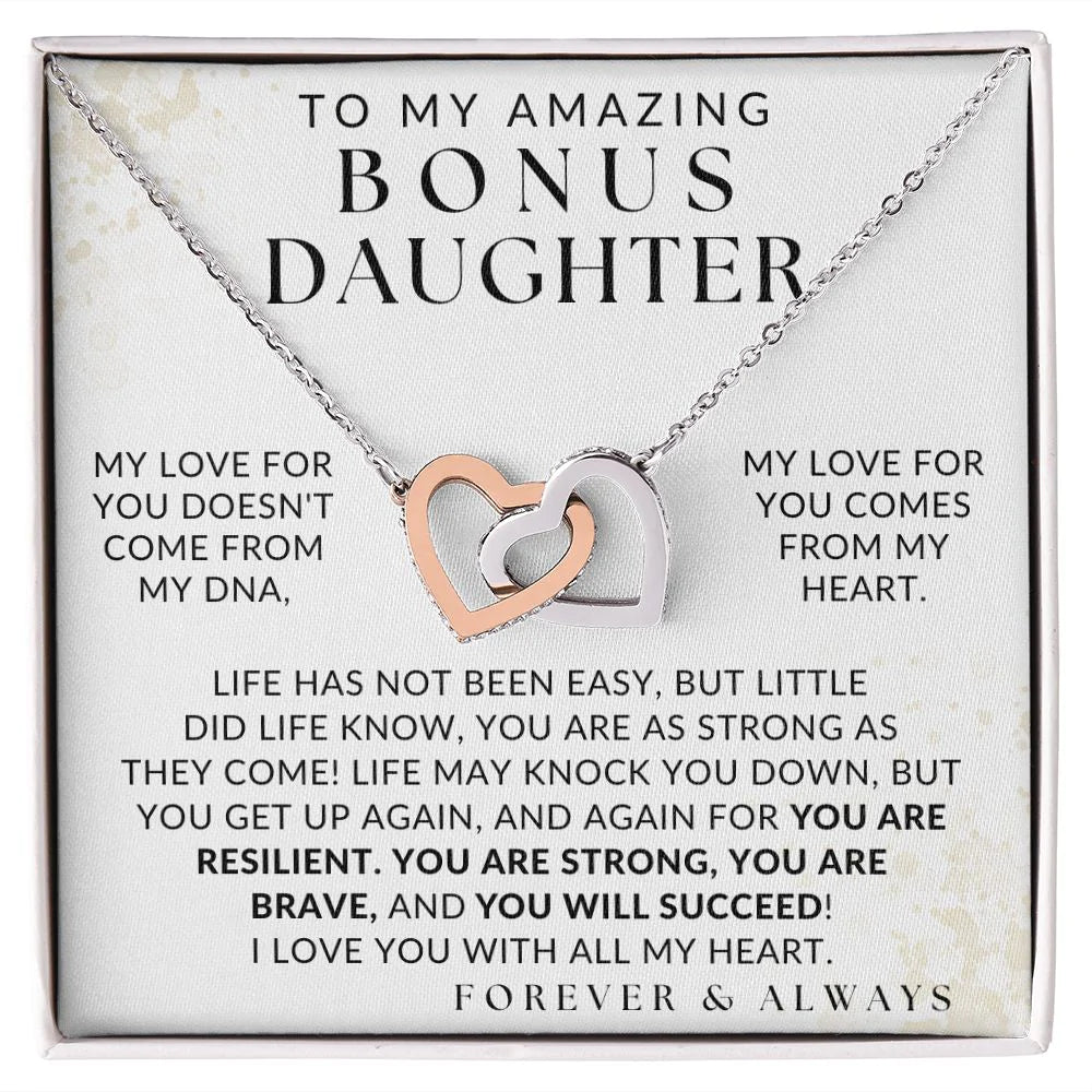I Love You With All My Heart Necklace - Bonus Daughter Necklace - Gift from Bonus Mom Interlocking Hearts Necklace