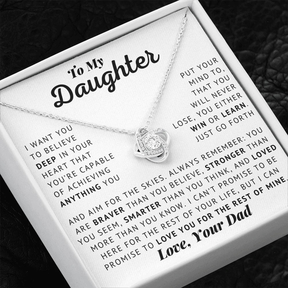 Necklace From Dad To My Daughter - Aim For The Skies - Love/ Dad - Love Knot Necklace/ Gift for Daughter