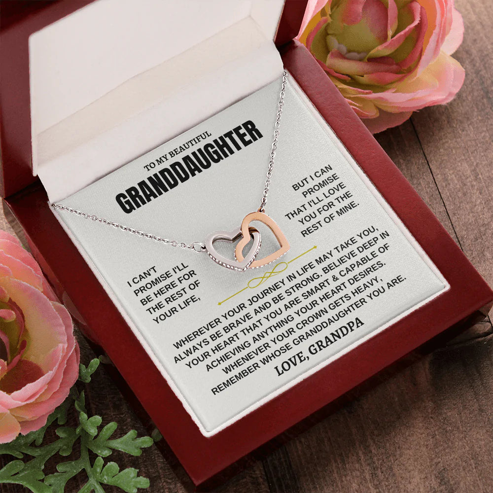 To My Granddaughter Necklace - Always Be Brave/ Be Strong/ Love Grandpa -  InterLocking Hearts Necklace