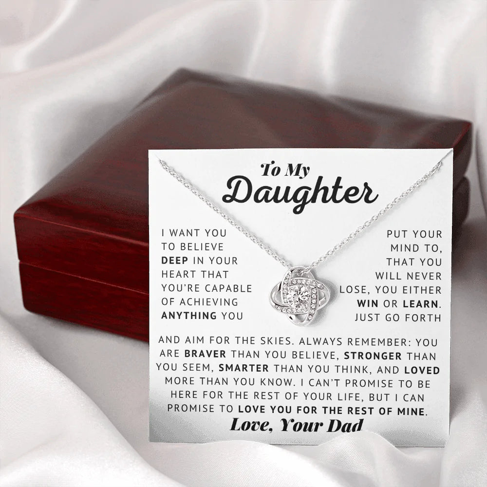 Necklace From Dad To My Daughter - Aim For The Skies - Love/ Dad - Love Knot Necklace/ Gift for Daughter