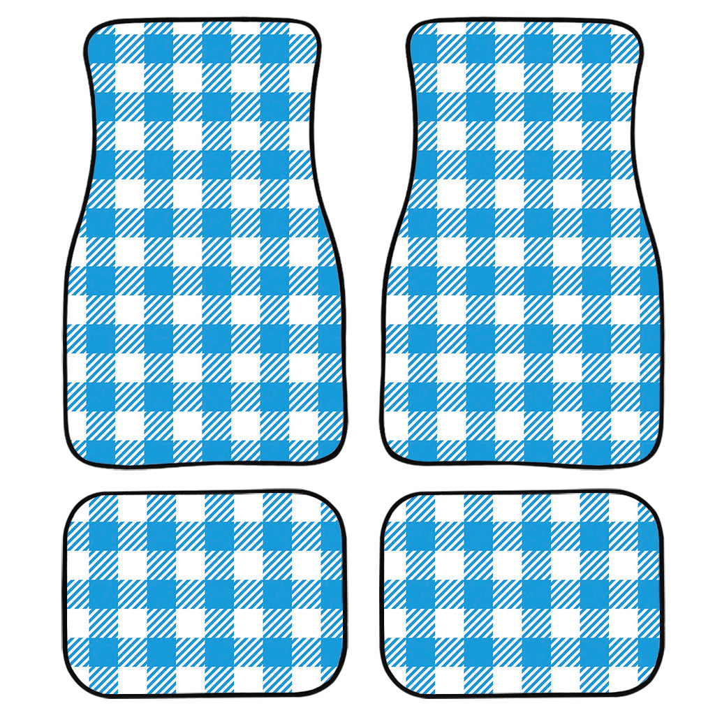 Azure Blue And White Gingham Print Front And Back Car Floor Mats/ Front Car Mat