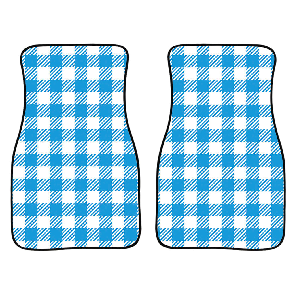 Azure Blue And White Gingham Print Front And Back Car Floor Mats/ Front Car Mat