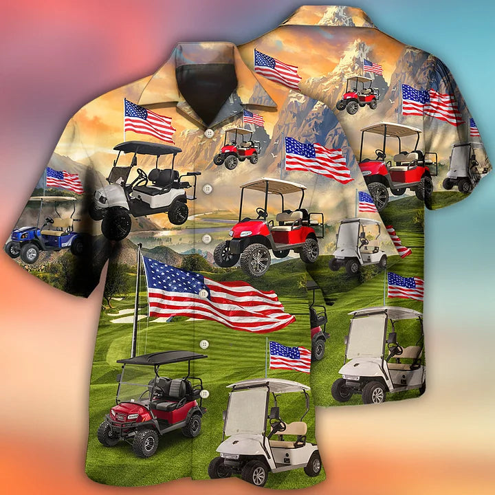Golf Aloha Hawaiian Shirts For Summer/ Golf Club Car USA Flag Independence Day Hawaiian Shirts For Men Women