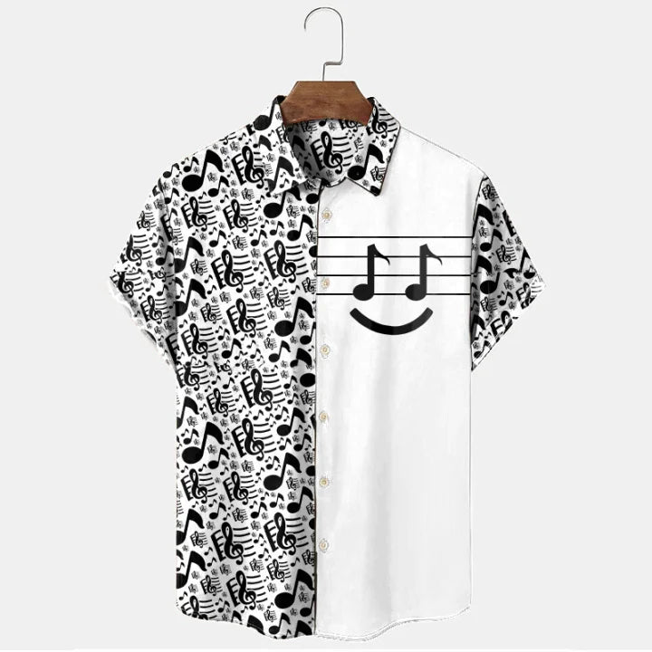 Resort Casual Note Pattern Short Sleeve Shirt/ guitar aloha shirt/ Gift for Guitar lover