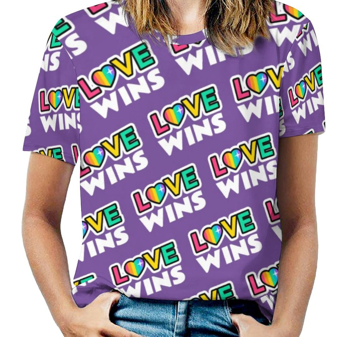 Pride Lgbtq Love Wins Rainbow Purple Short Sleeve Shirt Women Plus Size Blouse Tunics Tops