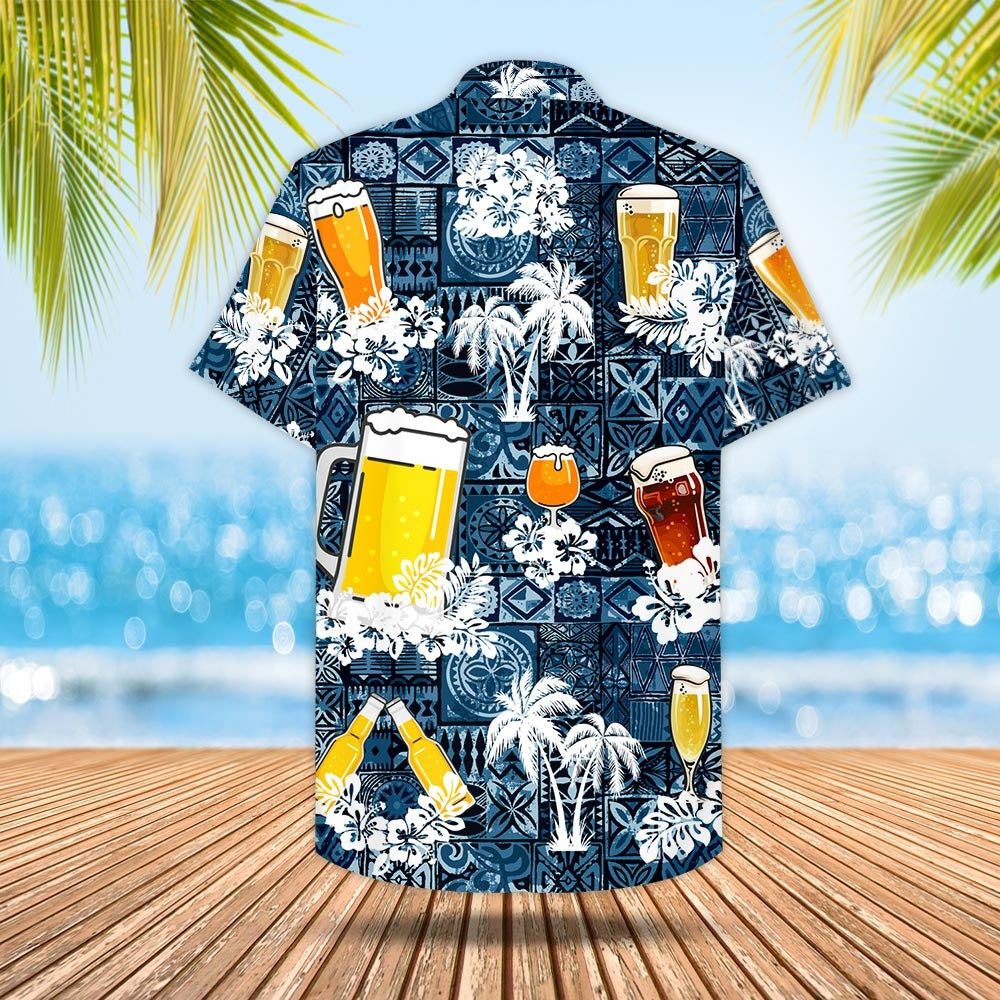 Beer Hawaiian Shirt Style Blue Drinking Shirt Beer Lover Gift/ Summer Hawaiian Shirts
