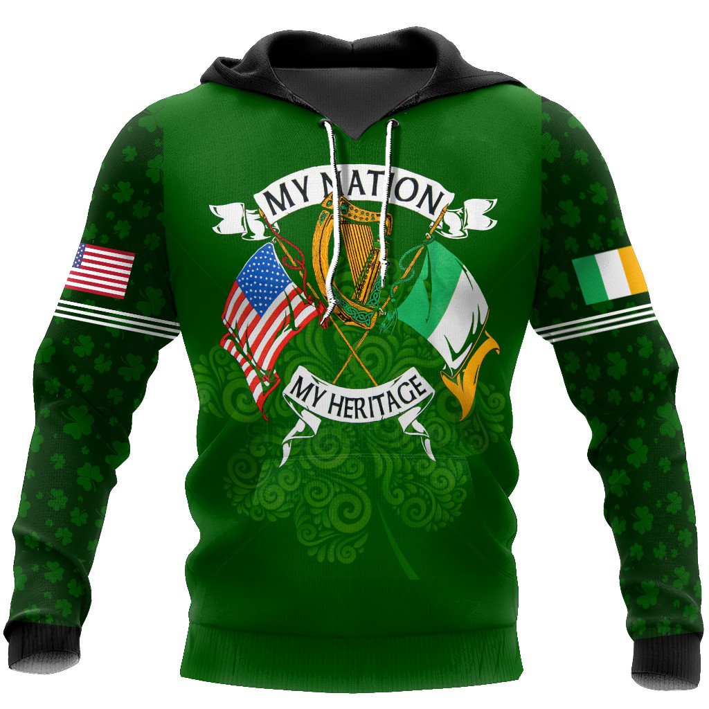 3D All Over Print Irish and American Shirt/ St. Patrick''s Day American Iceland Flag Shirt/ USA Flag Shirt/ Shamrock Shirt