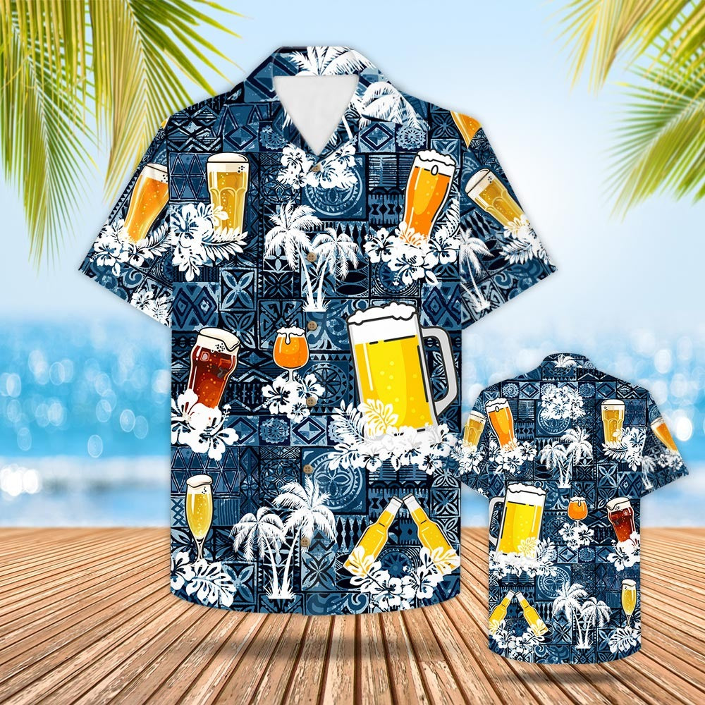Beer Hawaiian Shirt Style Blue Drinking Shirt Beer Lover Gift/ Summer Hawaiian Shirts