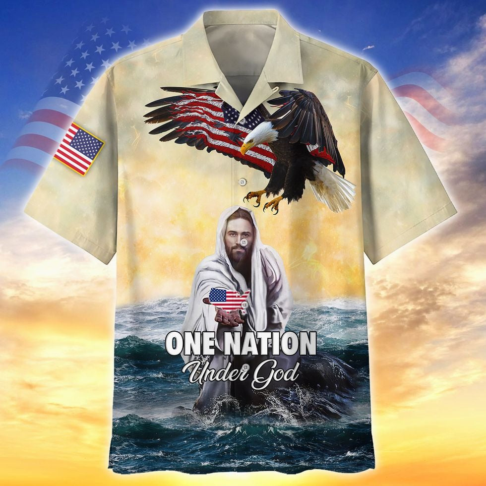 One Nation Under God 3D All Over Printed Hawaiian Shirt For Independence