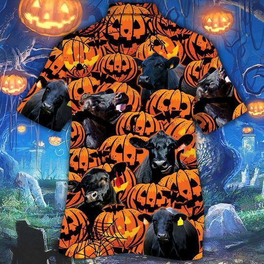 Happy Halloween Black Angus Pumpkin All Over Printed 3D Hawaiian Shirt