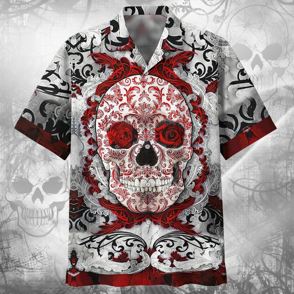 Skull Hawaiian Shirt/ Cool Skull 3D Full Printed Hawaii Aloha Beach Shirts/ Men Skull Hawaiian Shirts/ Skull Lover Gifts