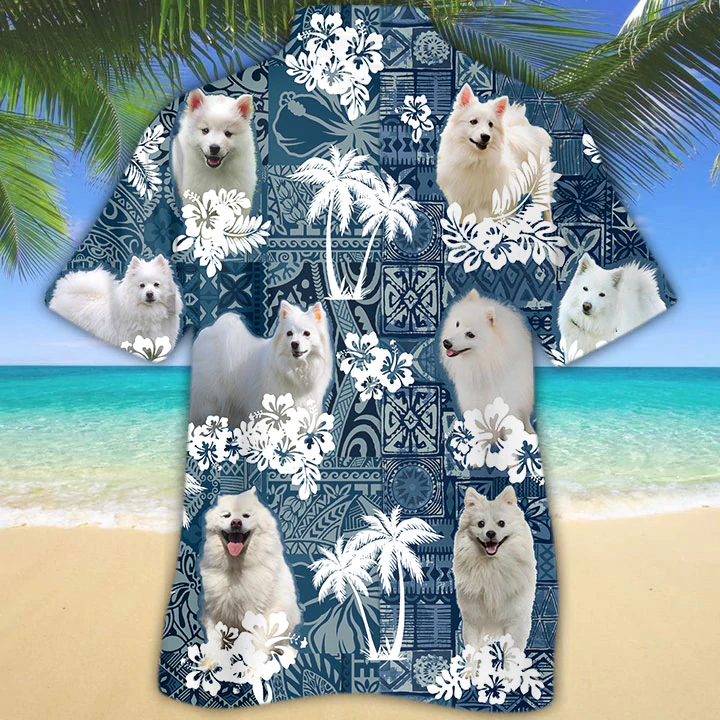 American Eskimo Hawaiian Shirt/ Dog Hawaiian Shirt Men/ Short Sleeve Hawaiian Aloha Shirt