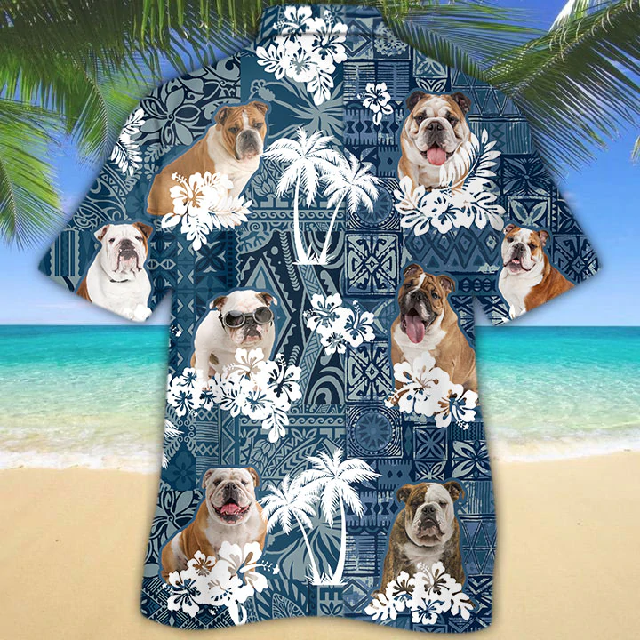 English Bulldog Hawaiian Shirt/ Hawaiian shirt vintage Flowers Aloha Shirt For Dog Lovers/ Hawaiian shirts for men/ women