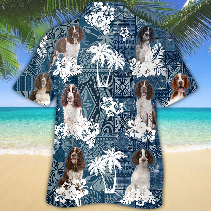 English Springer Spaniel Hawaiian Shirt/ Flower dog Short Sleeve Hawaiian Aloha Shirt/ hawaiian shirt for men/ women