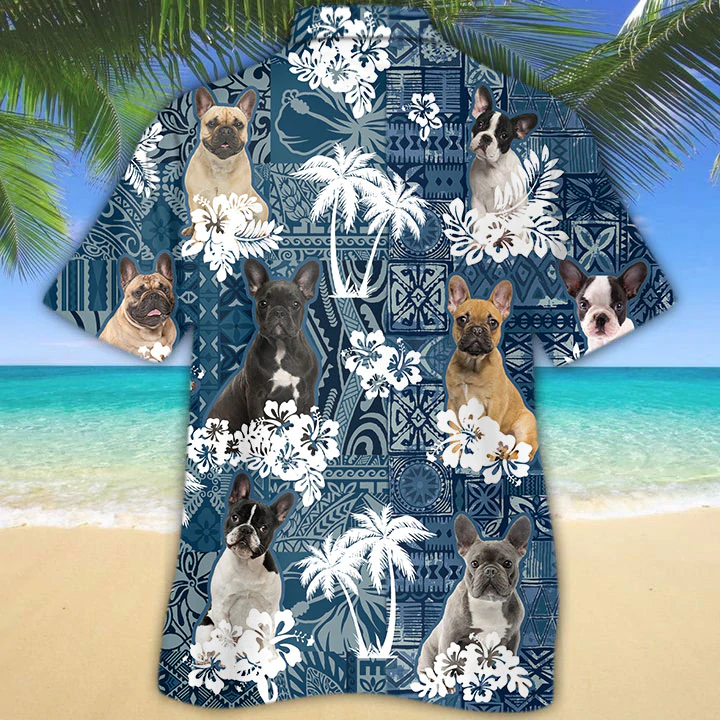 French Bulldog Hawaiian Shirt/ Flower dog Short Sleeve Hawaiian Aloha Shirt/ hawaiian shirt for men/ women