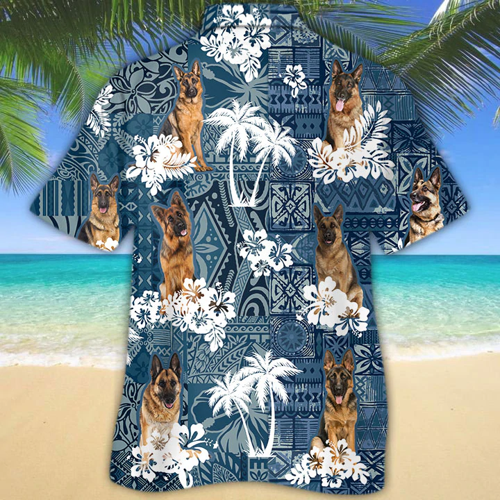 German Shepherd Hawaiian Shirt/ Flower dog Short Sleeve Hawaiian Aloha Shirt/ hawaiian shirt for men/ women