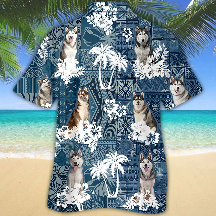 Husky Hawaiian Shirt/ Flower Dog Short Sleeve Hawaiian Aloha Shirt for Men/ Women/ Gift for summer