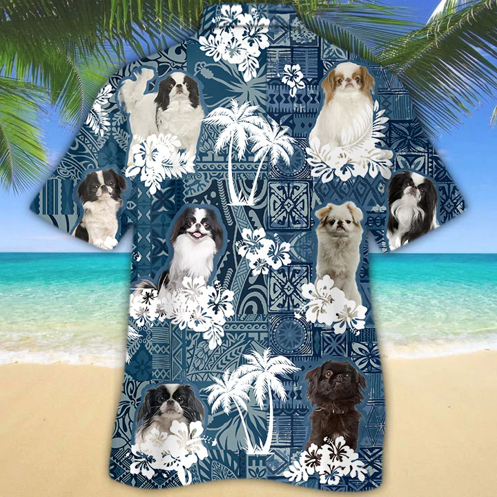 Japanese Chin Hawaiian Shirt/ Flower Dog Short Sleeve Hawaiian Aloha Shirt for Men/ Women/ Gift for summer