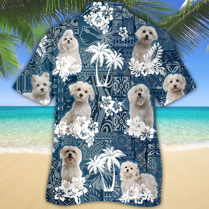 Maltese Hawaiian Shirt/ Flower dog Short Sleeve Hawaiian Aloha Shirt/ Gift for Dog lovers