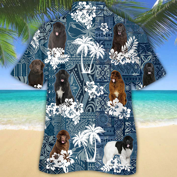 Summer Newfoundland Hawaiian Shirt/ Flower Dog Short Sleeve Hawaiian Aloha Shirt for Men/ Women/ Gift for summer