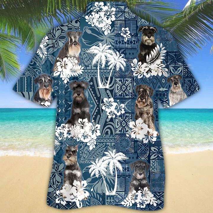 Schnauzer Hawaiian Shirt/ Hawaii shirt vintage Floral Dog/ Men