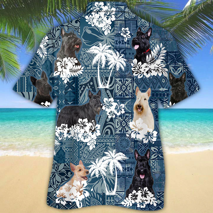 Scottish Terrier Hawaiian Shirt/ Flowers Aloha Shirt For Dog Lovers/ Men