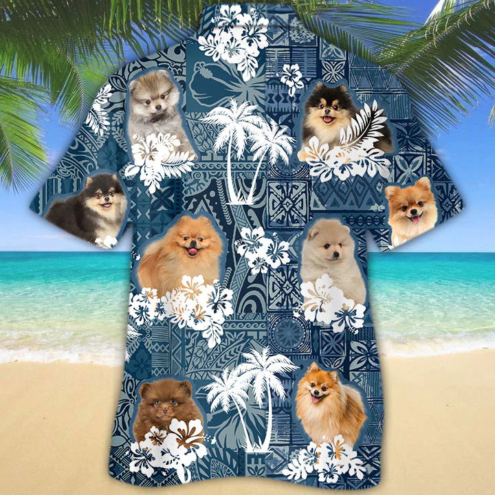 Pomeranian Hawaiian Shirt/ beach Floral Dog Short Sleeve Hawaiian Aloha Shirt/ Summer hawaiian shirt for Men/ Women