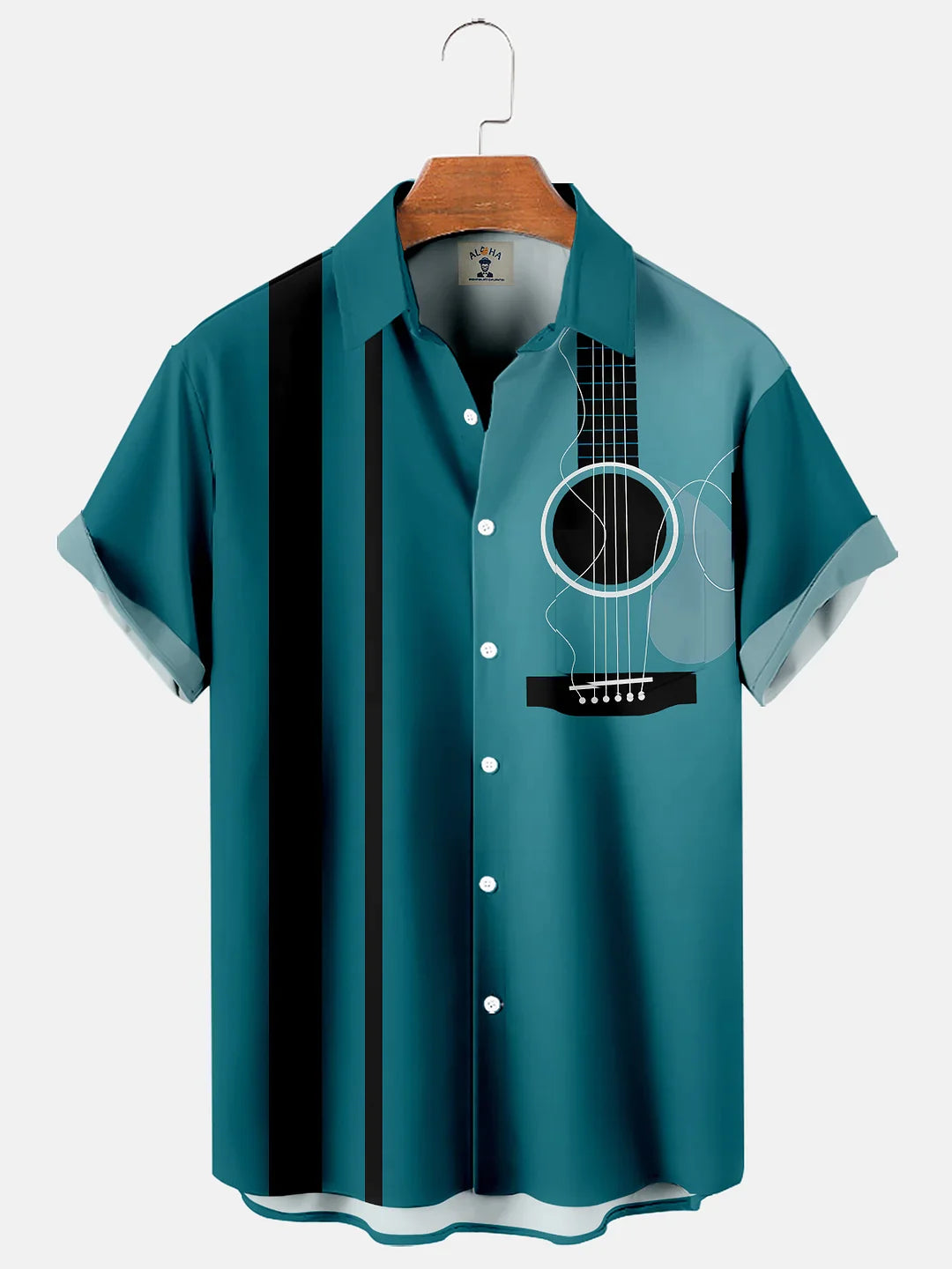 Guitar Stripes Casual Loose Men''s Short-Sleeved hawaiian Shirt