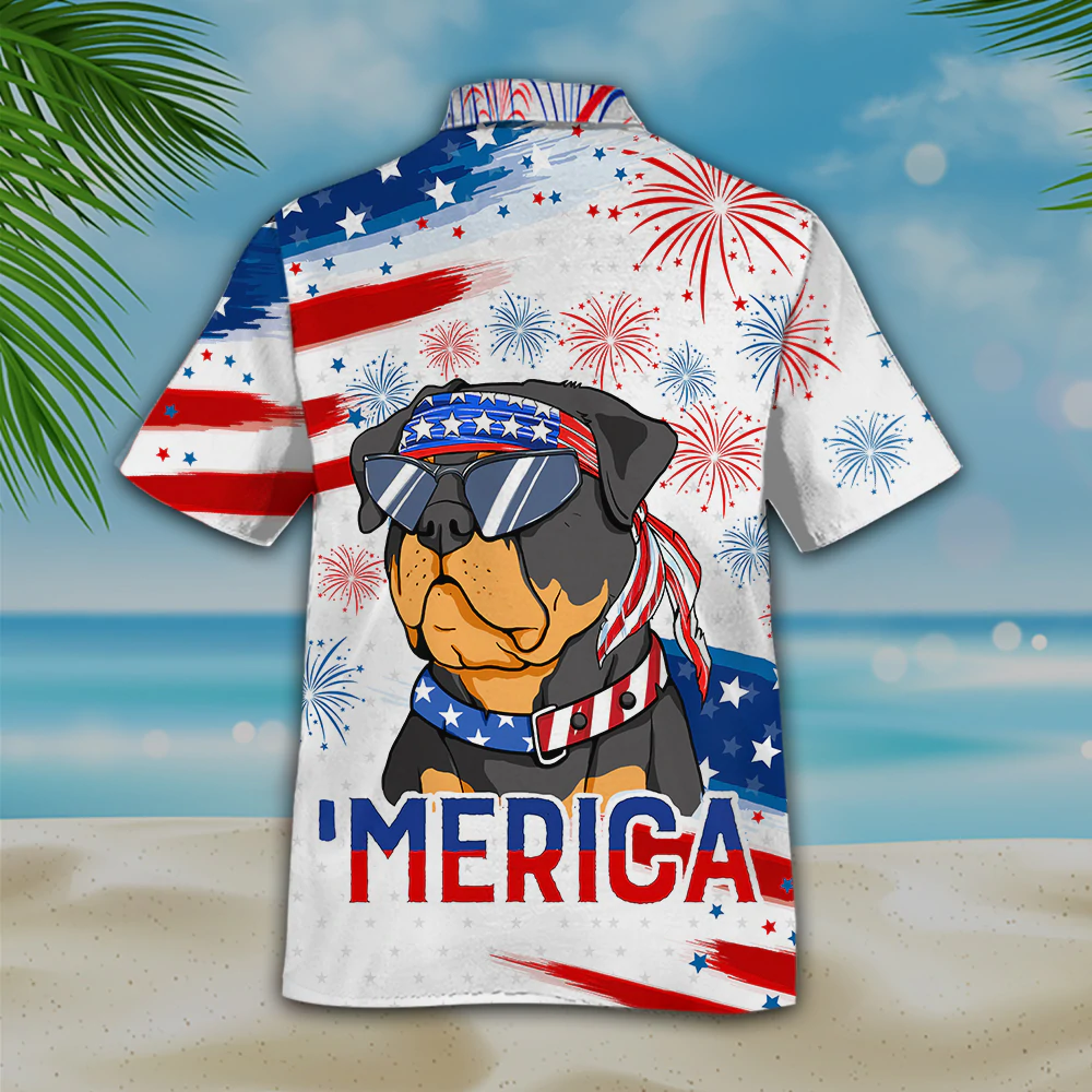 Rottweiler New Hawaiian Shirts For Independence Day/ Funny Cute Dog Hawaii Beach Shirt Short Sleeve For 4Th Of July
