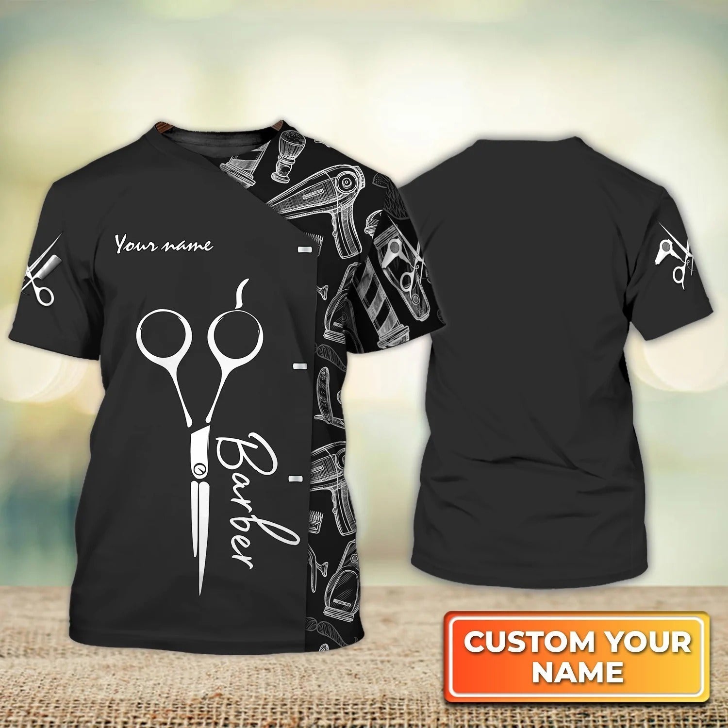 Personalized 3D Barber Tshirt Hairdresser Stylist Hairdresser Uniform Black