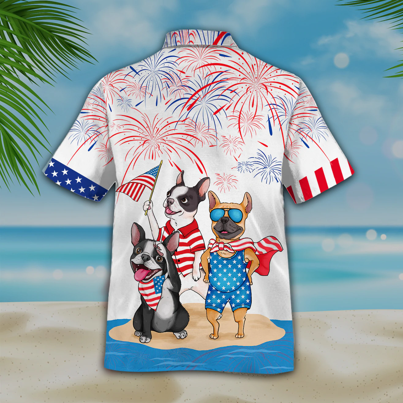 Funny French Bulldog Hawaiian Shirt Full Printed For 4Th Of July Gifts/ Patriotic Present Dog Hawaii Shirt Short Sleeve