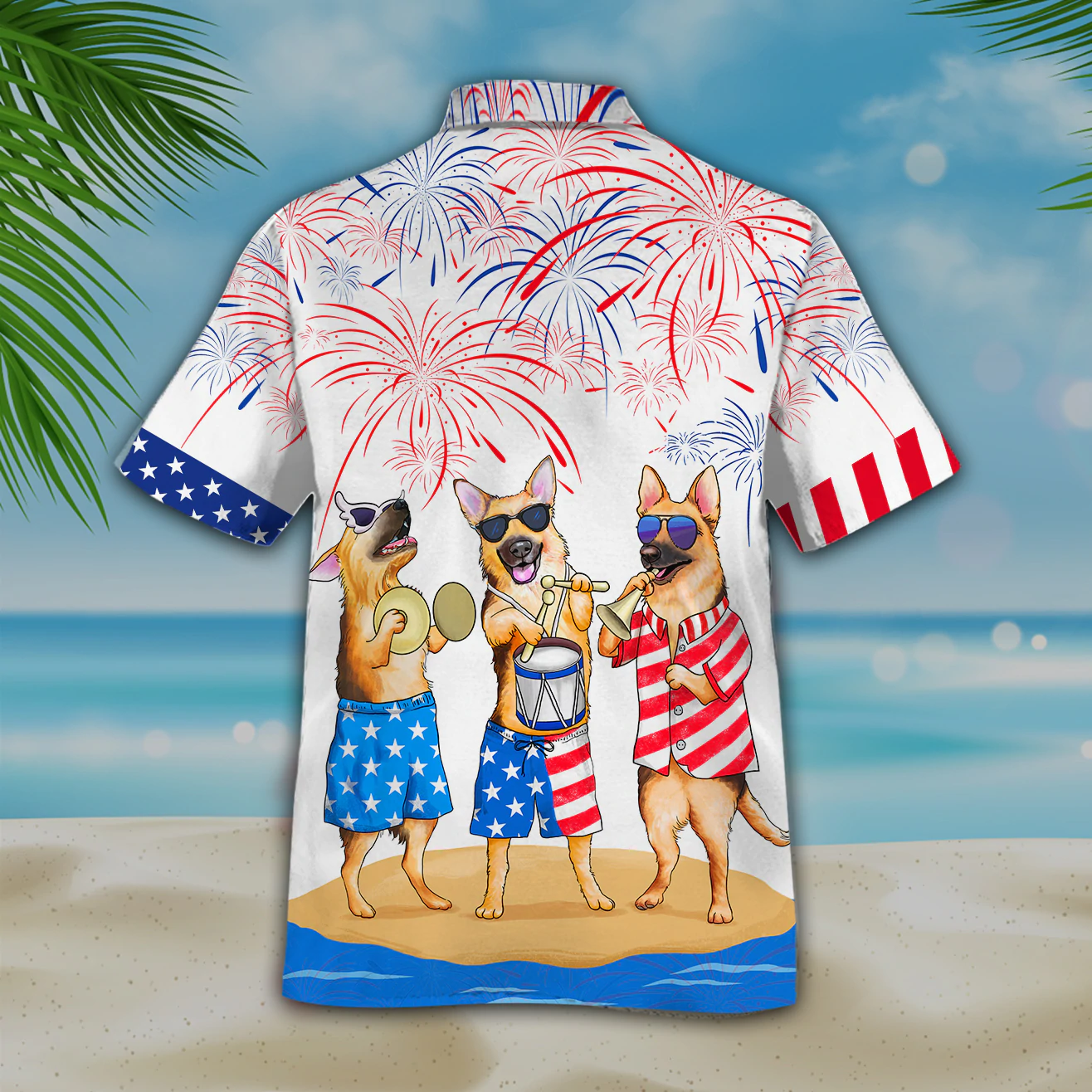 German Shepherd Hawaiian Shirt/ Funny Cool Dog Hawaii Shirt For American Independence Day/ Cute Hawaii Shirt For Dog Lovers