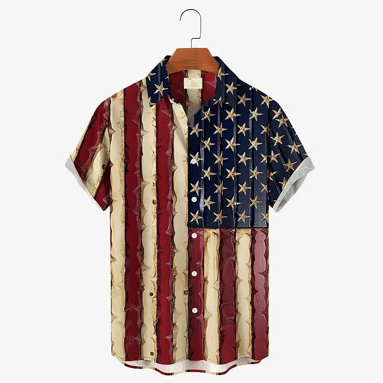 Men''S Vintage Textured American Flag Plus Size hawaiian Shirt for men and women
