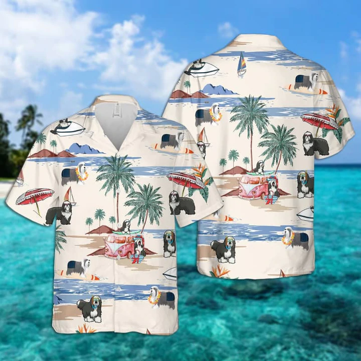 Bearded Collie Summer Beach Hawaiian Shirt/ Summer gift/ Hawaiian Shirts for Men/ Aloha Beach Shirt