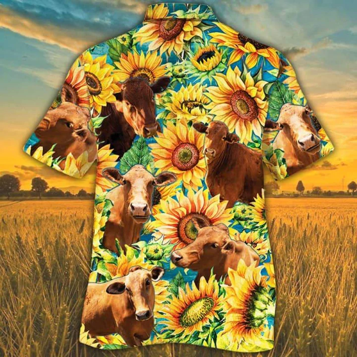 Beefmaster Cattle Sunflower Watercolor Hawaiian Shirt/ Alpaca Hawaiian shirt/ Hawaiian shirts for men/ women
