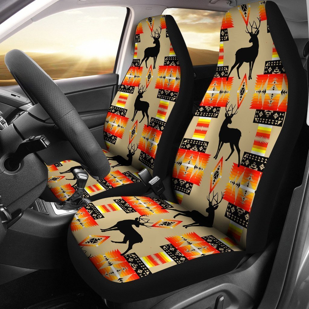 Beige And Orange Native Deer Universal Fit Car Seat Covers
