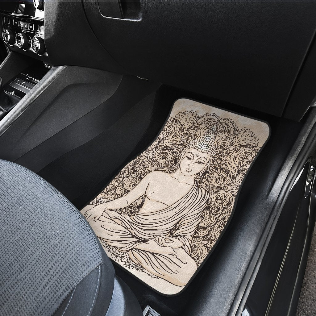 Beige Buddha Mandala Print Front And Back Car Floor Mats/ Front Car Mat