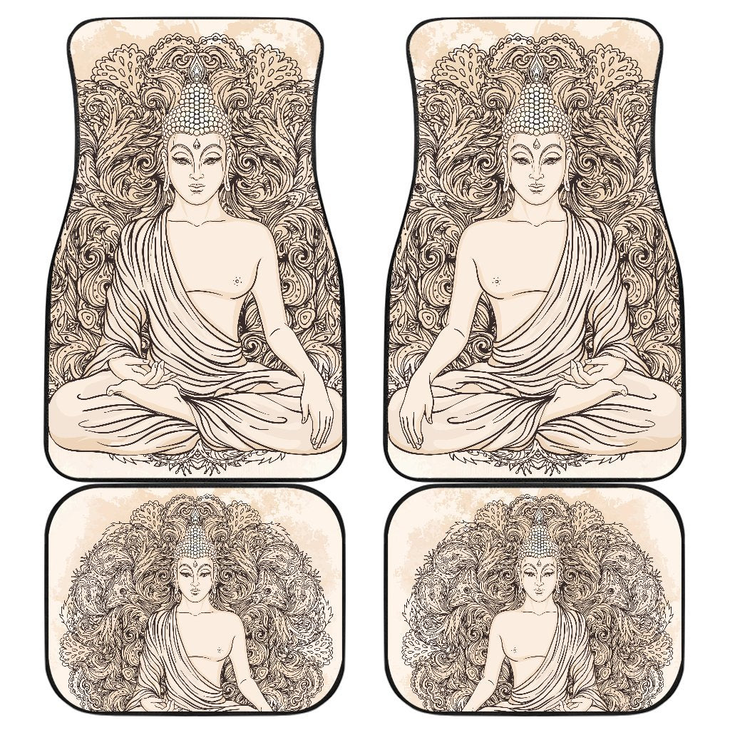 Beige Buddha Mandala Print Front And Back Car Floor Mats/ Front Car Mat